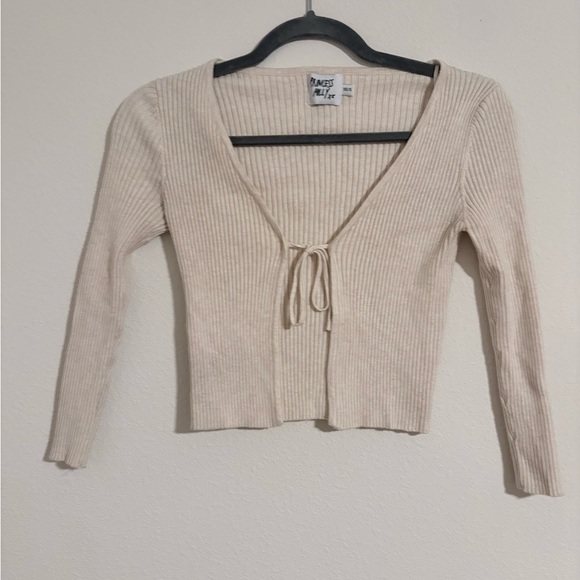 Princess Polly Ribbed Tie-Front Crop Top - Cream - Picture 3 of 6